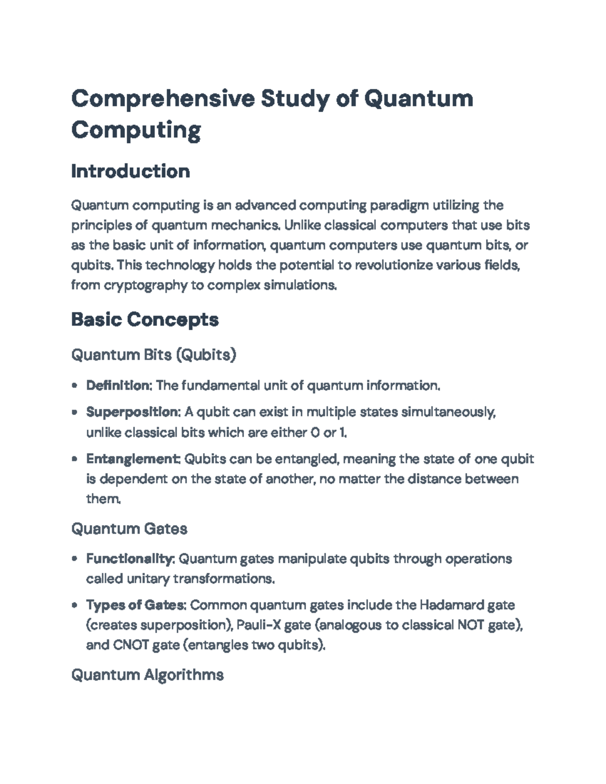 Comprehensive Study of Quantum Computing (Course Code TBD ...