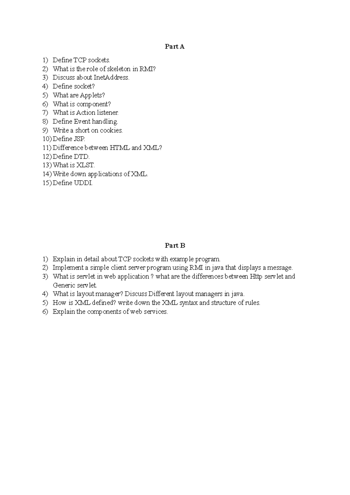 Java Midterm Exam - TCP Sockets, RMI, XML, and Web Services - Studocu