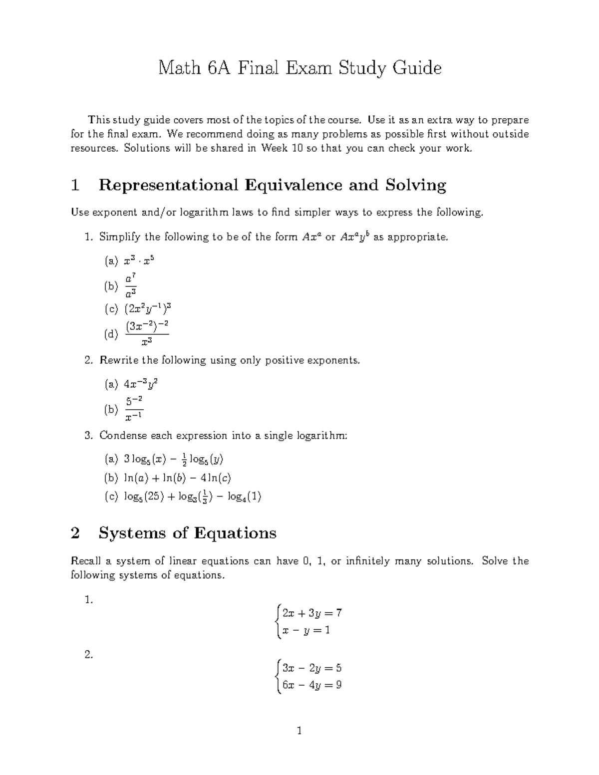 Math 6A Final Exam Study Guide - Studocu