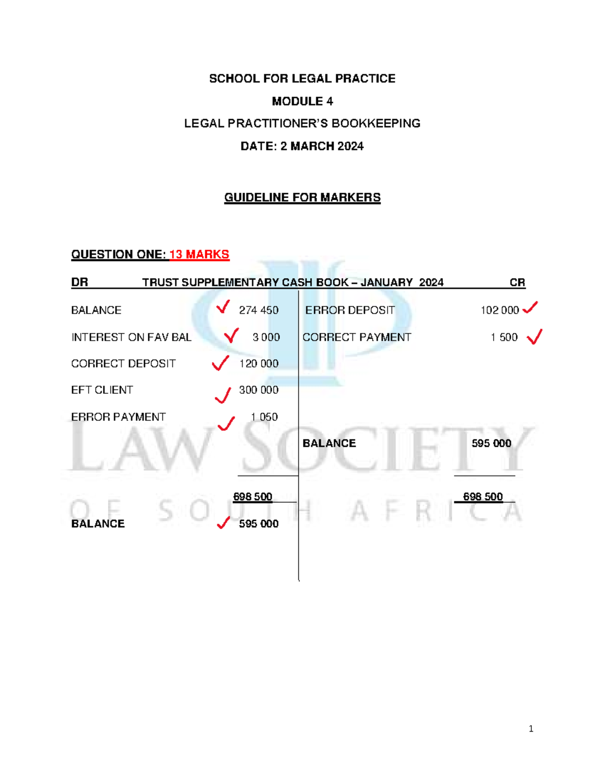 LPAM 2024.1 Final Memo: Legal Bookkeeping Module 4 Guidelines - Studocu