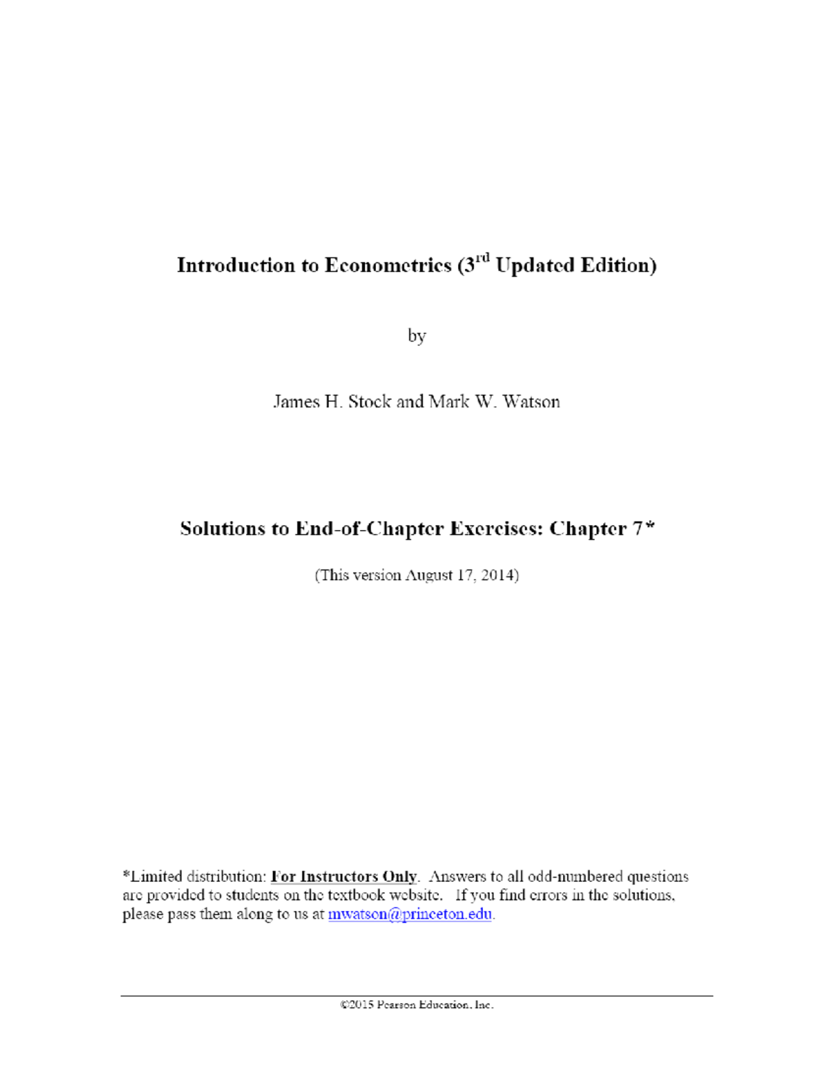 Stock Watson 3U Exercise Solutions Chapter 7 - Introduction