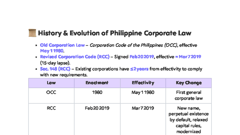 Philippine Corporate Law Overview: Key Changes in RCC & OCC - Studocu