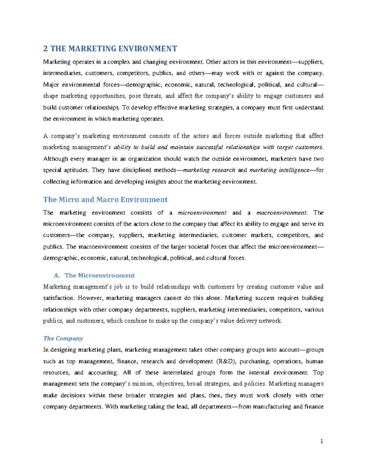 2 MARKETING ENVIRONMENT: Understanding Micro and Macro Forces - Studocu