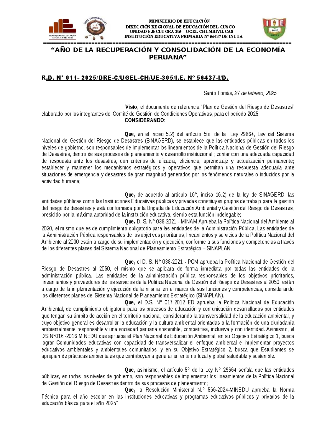 1.- RD PGRD 2025 incuta - TRABAJO - MINISTERIO DE EDUCACIÓN DIRECCIÓN ...