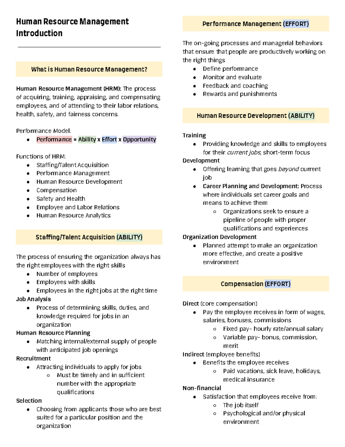 OBHR 3330 Notes 1 - HRM Introduction - Human Resource Management ...