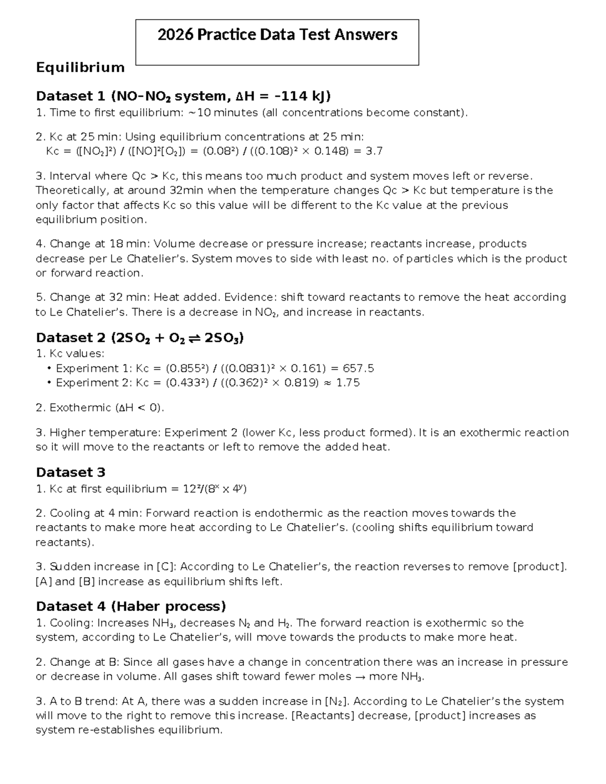 2026 Practice Data Test Answers: Equilibrium & Acid-Base Concepts - Studocu