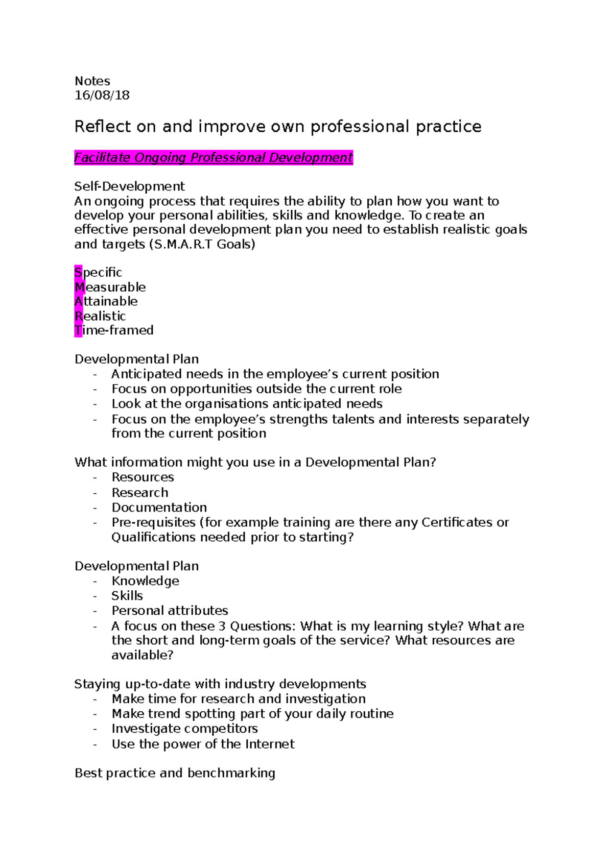 Tafe Notes Enhancing Professional Practice Development Strategies