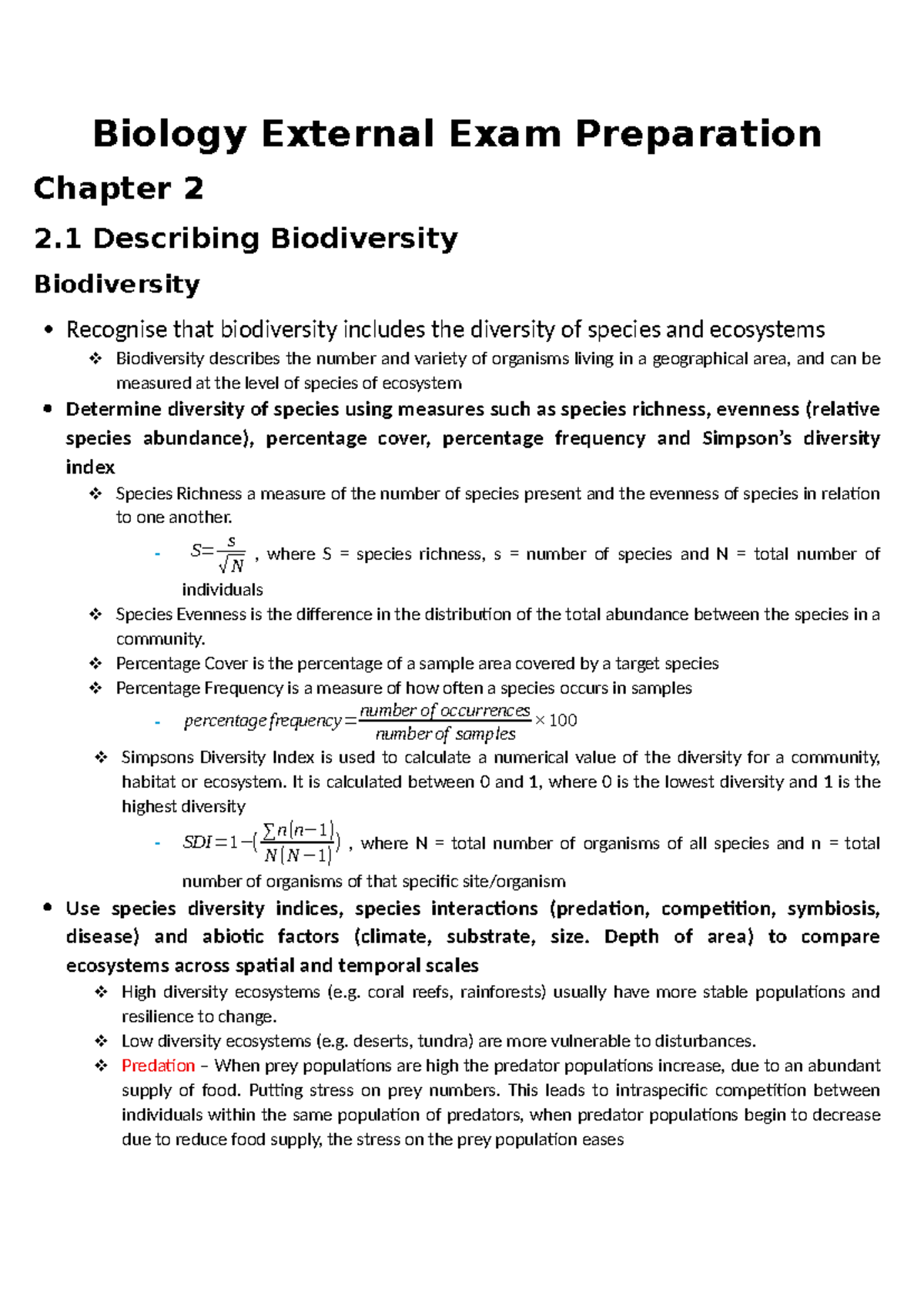 Bio Prep CH2 - Biodiversity and Ecosystem Dynamics Notes - Studocu