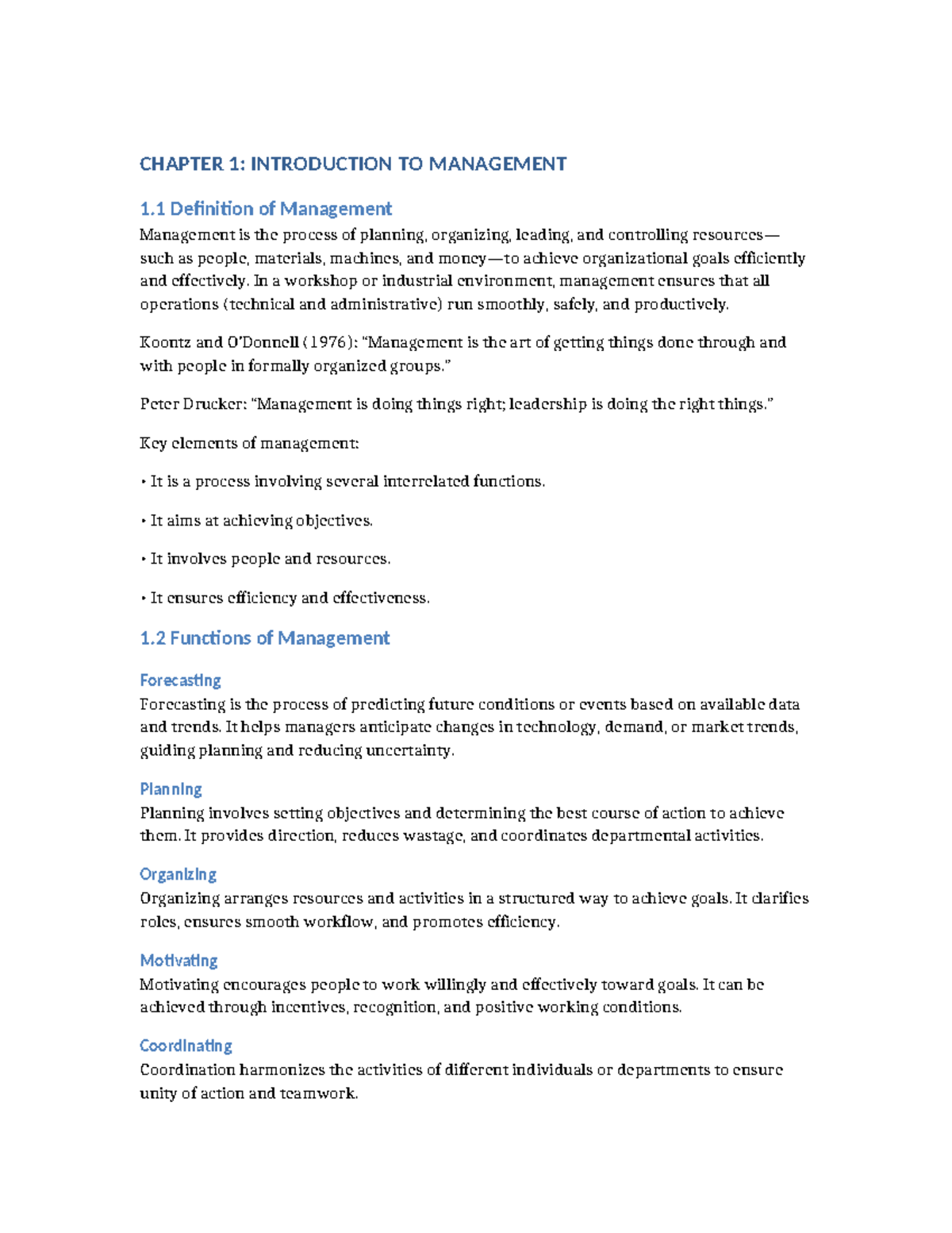 CHAPTER 1: INTRODUCTION TO MANAGEMENT (MGT101) - Studocu