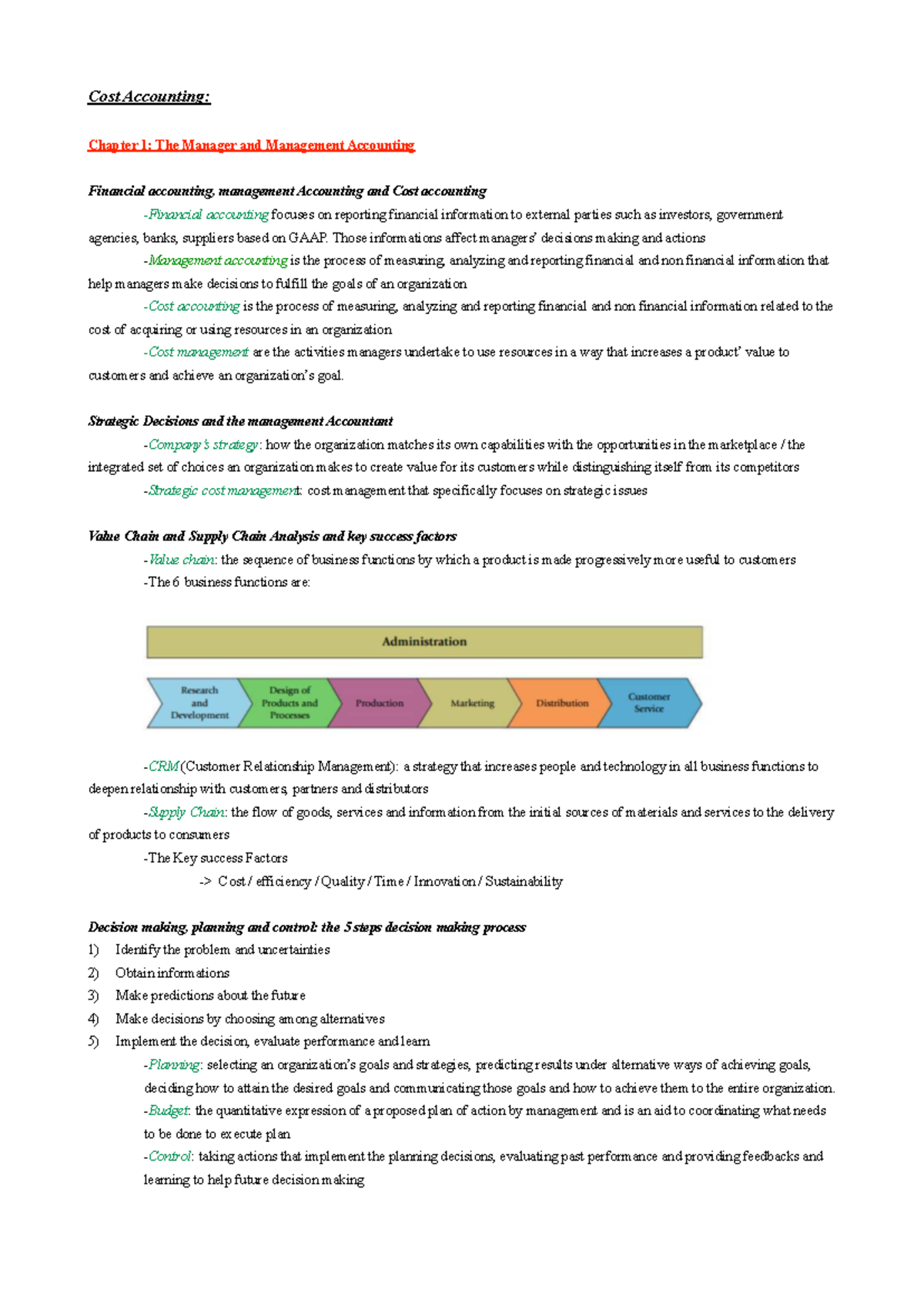 Cost Accounting (ACCT 101): Chapter 1-5 Exam Preparation Notes - Studocu