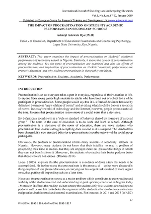Prevalence of Academic Procrastination and Its Causes in University ...