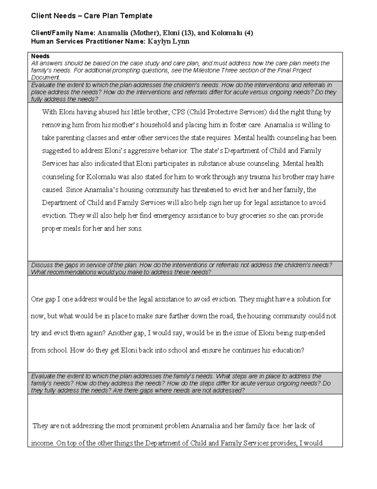 HSE 315 Final Project Mod 6-2: Client Care Plan Evaluation - Studocu