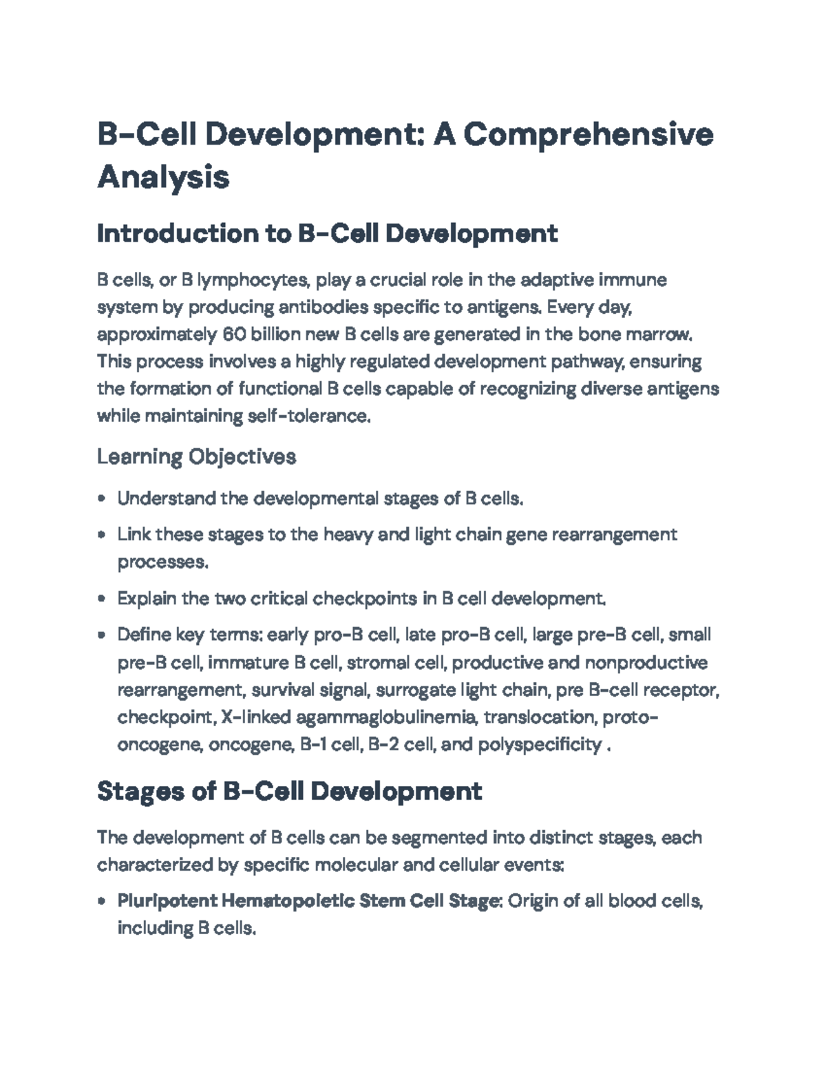B-Cell Development: Stages, Gene Rearrangement, and Checkpoints - B ...