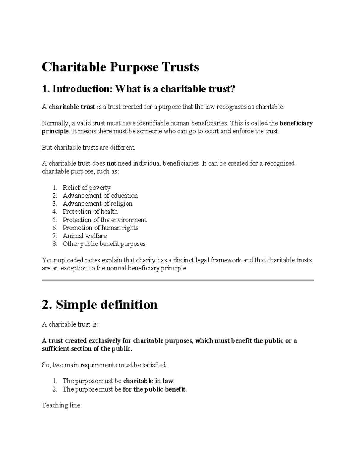 Charitable Purpose Trusts: Key Concepts and Legal Framework - Studocu
