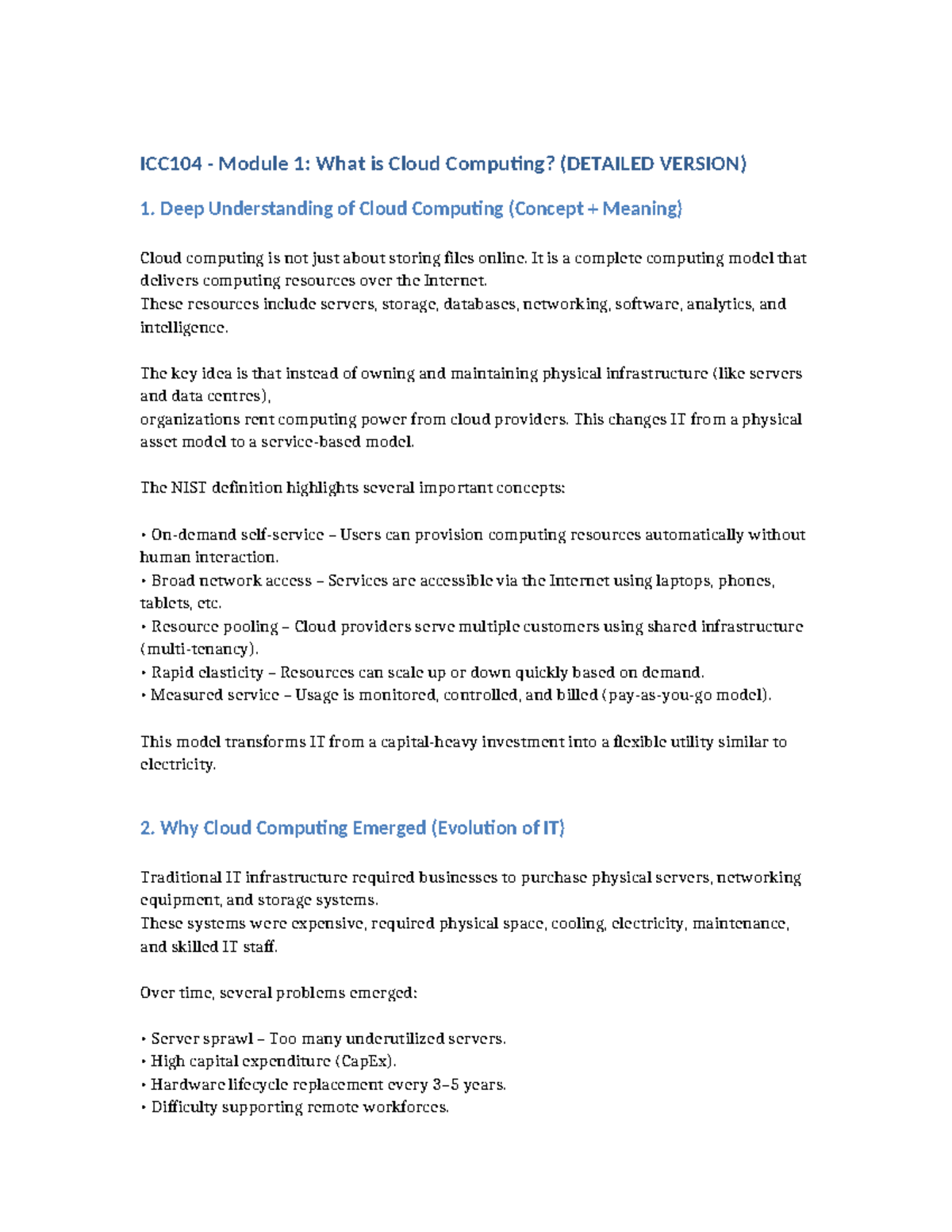 ICC104 Module 1: In-Depth Overview of Cloud Computing Concepts - Studocu