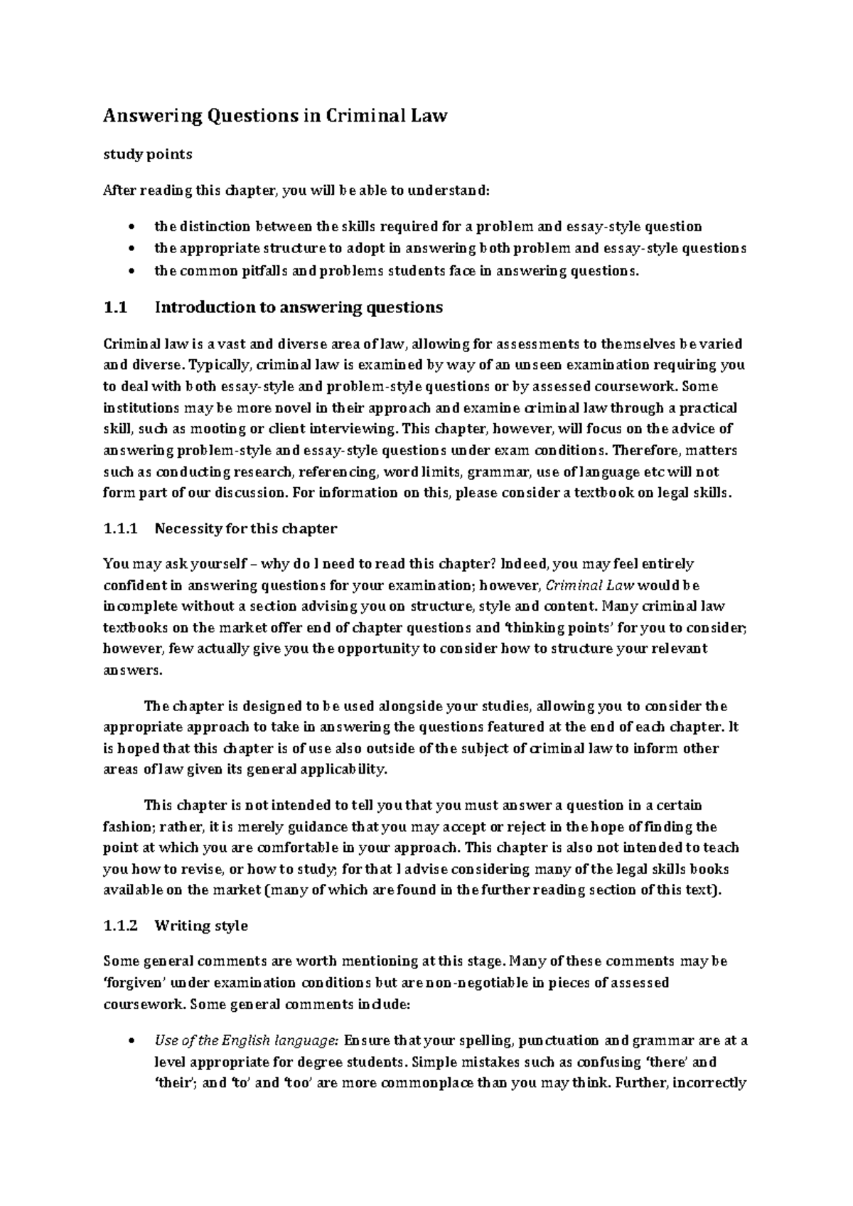 Criminal Law Essay & Problem Questions Guidance (CL 101) - Studocu