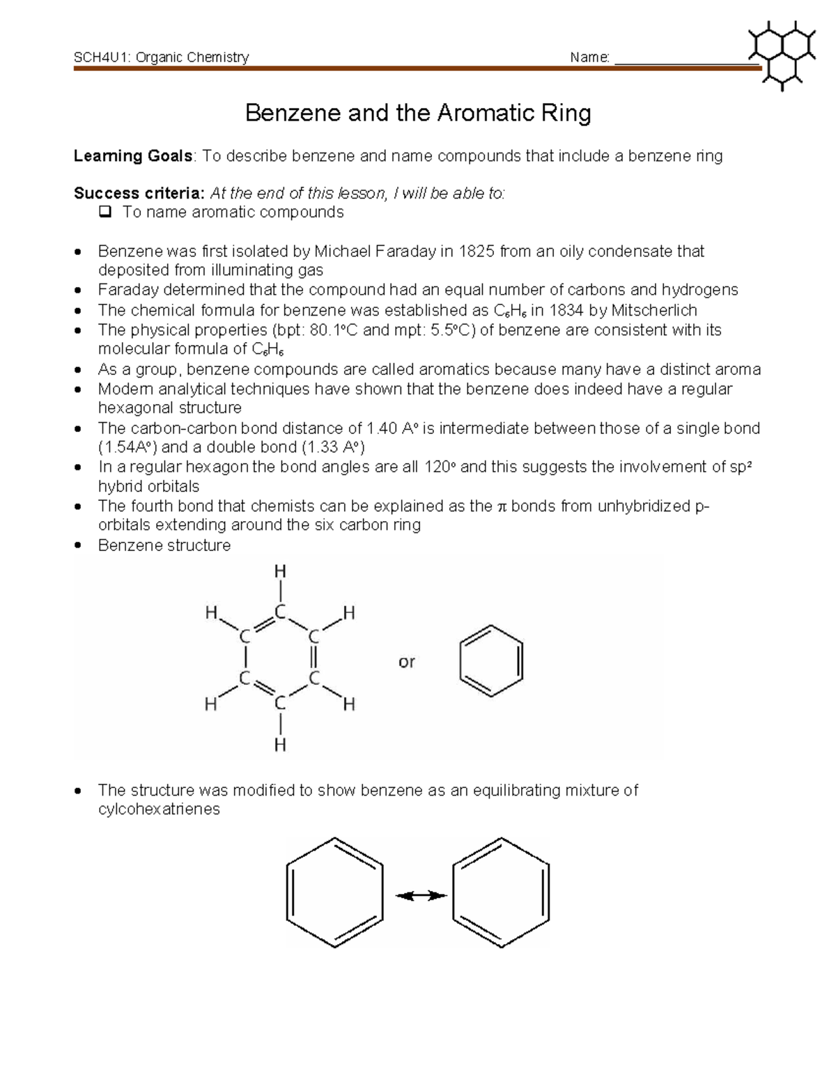 SCH4U1: Organic Chemistry - Benzene and Aromatic Compounds Notes - Studocu