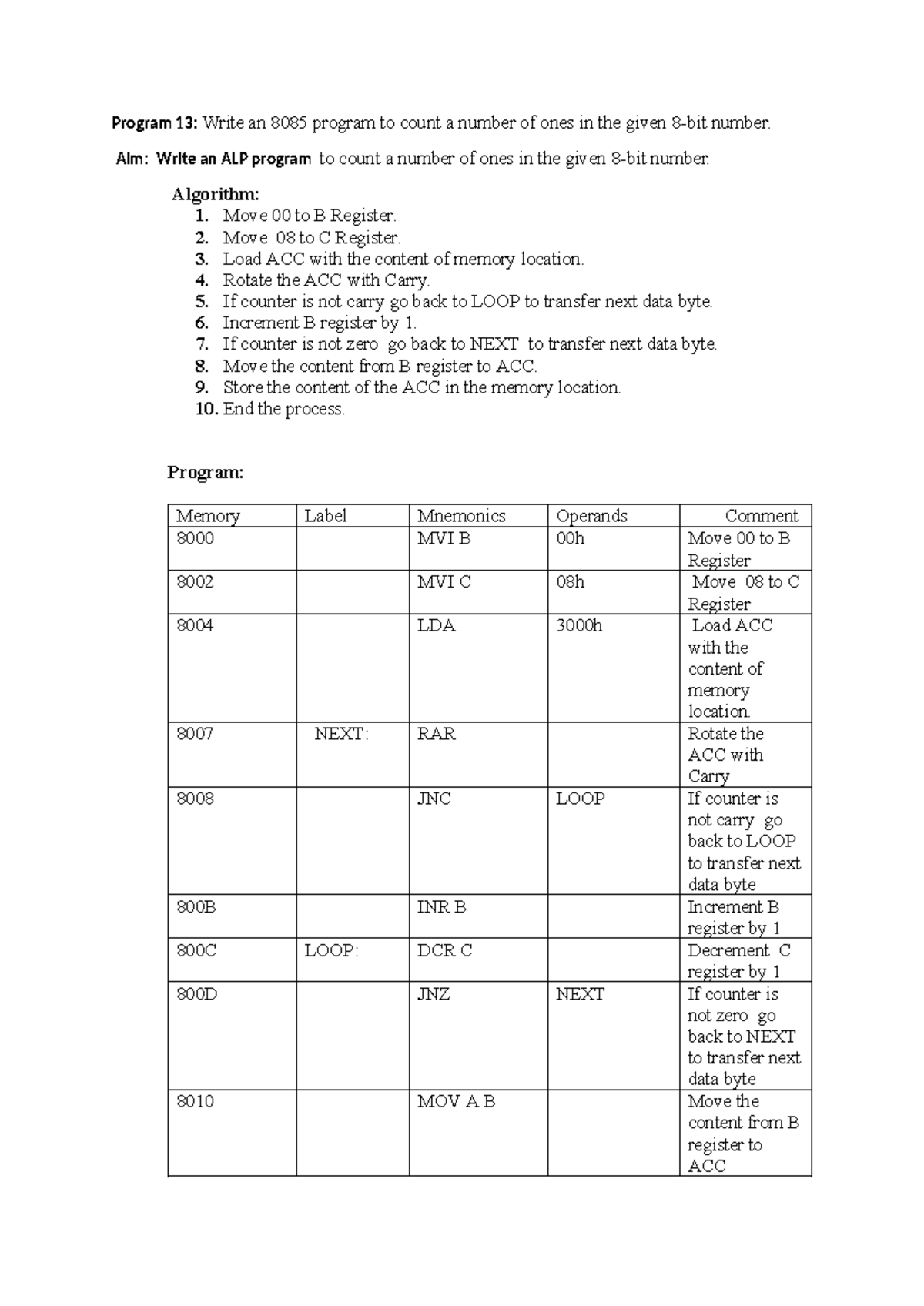 8085 ALP Programs: 1's & 2's Complement, BCD Addition & Fibonacci - Studocu
