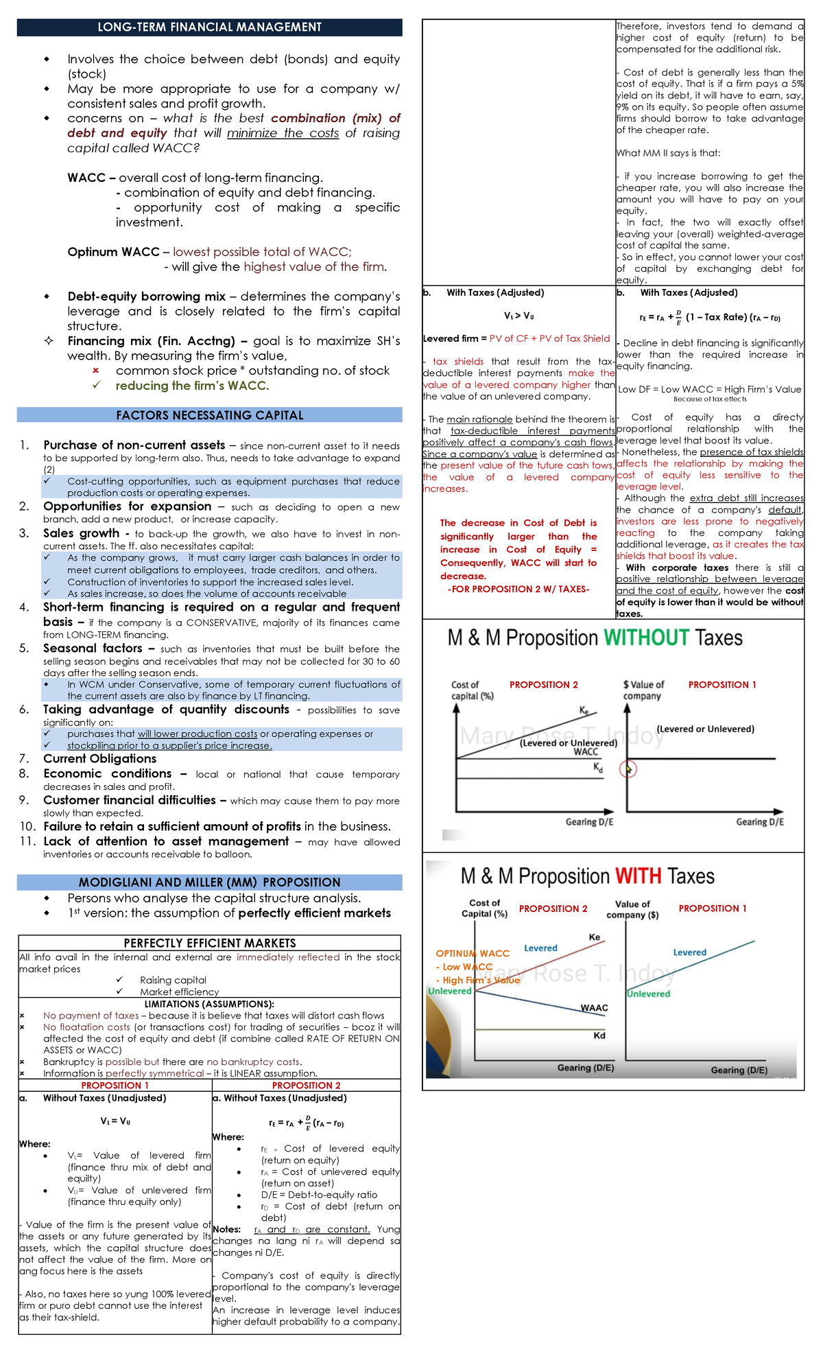 FIN 301: Long Term Financing Study Notes on WACC and Capital Structure ...