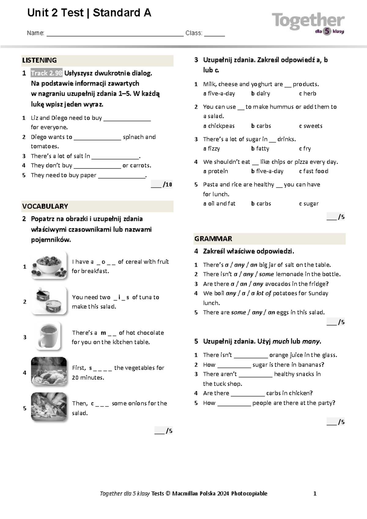 U2 Unit Test Standard A - Listening & Vocabulary for Class 5 - Studocu