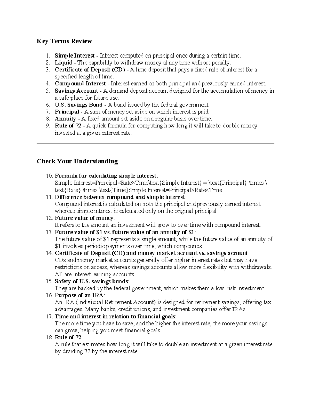 Key Terms Review for Financial Concepts - Final Exam Study Guide - Studocu