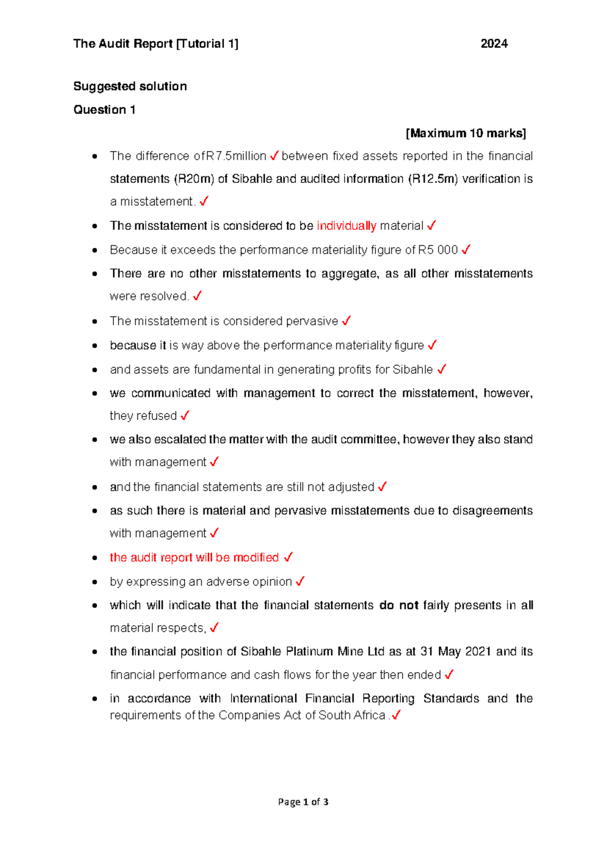 The Audit Report 2024: Tutorial 1 Suggested Solutions - Studocu