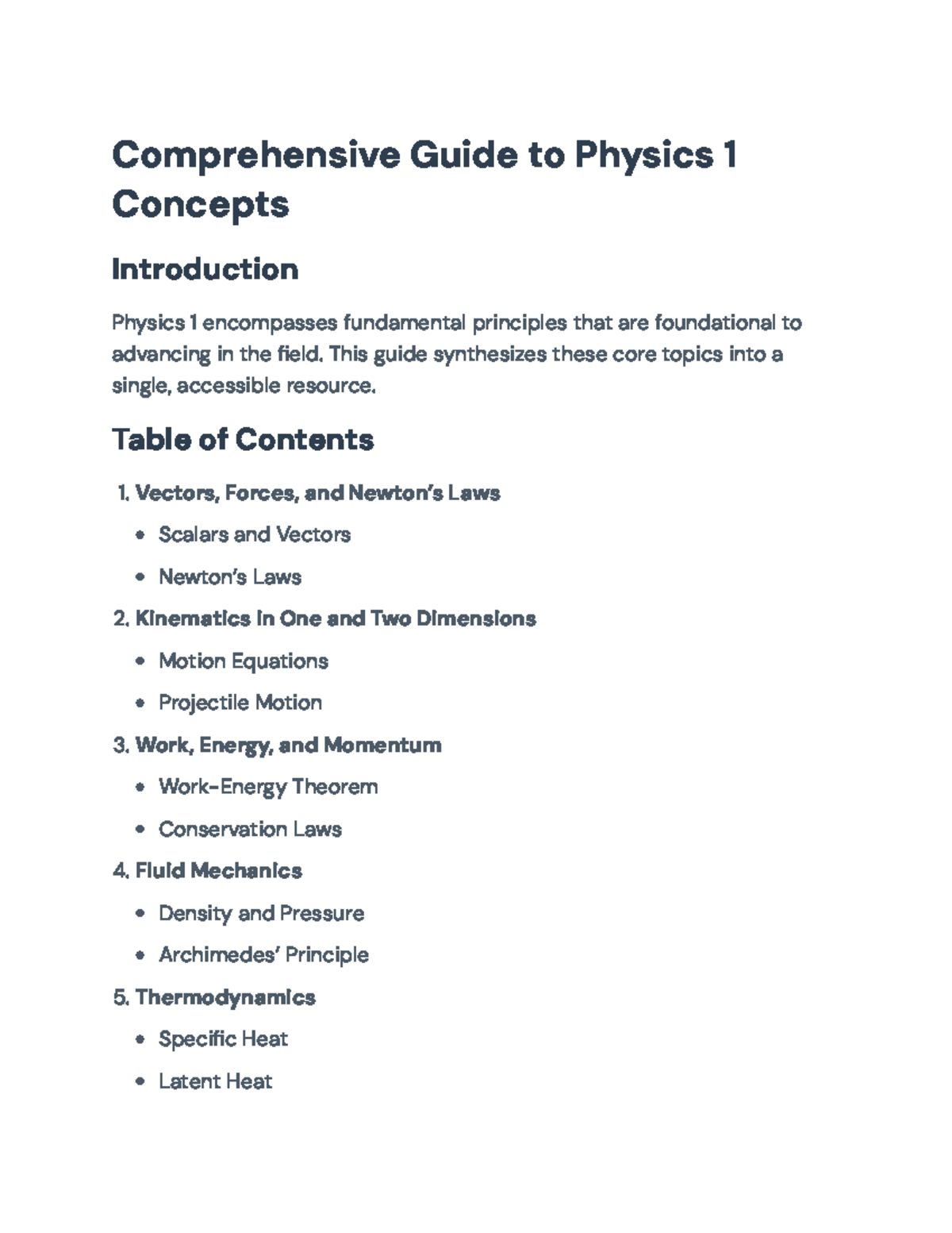 Comprehensive Physics 1 Guide: Concepts and Principles Overview ...