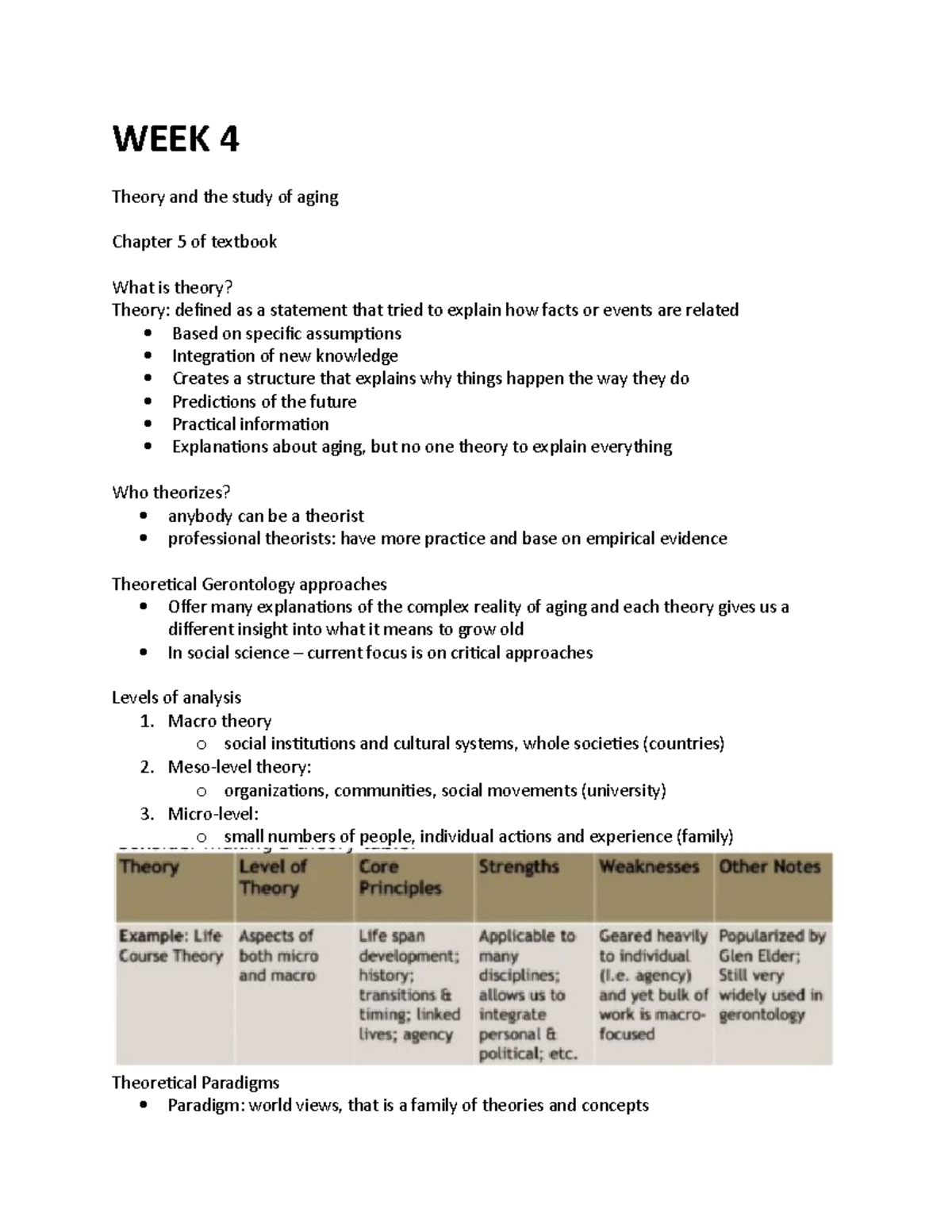 WEEK 4 OF THE LECTURE NOTES FROM CLASS - WEEK 4 Theory and the study of ...