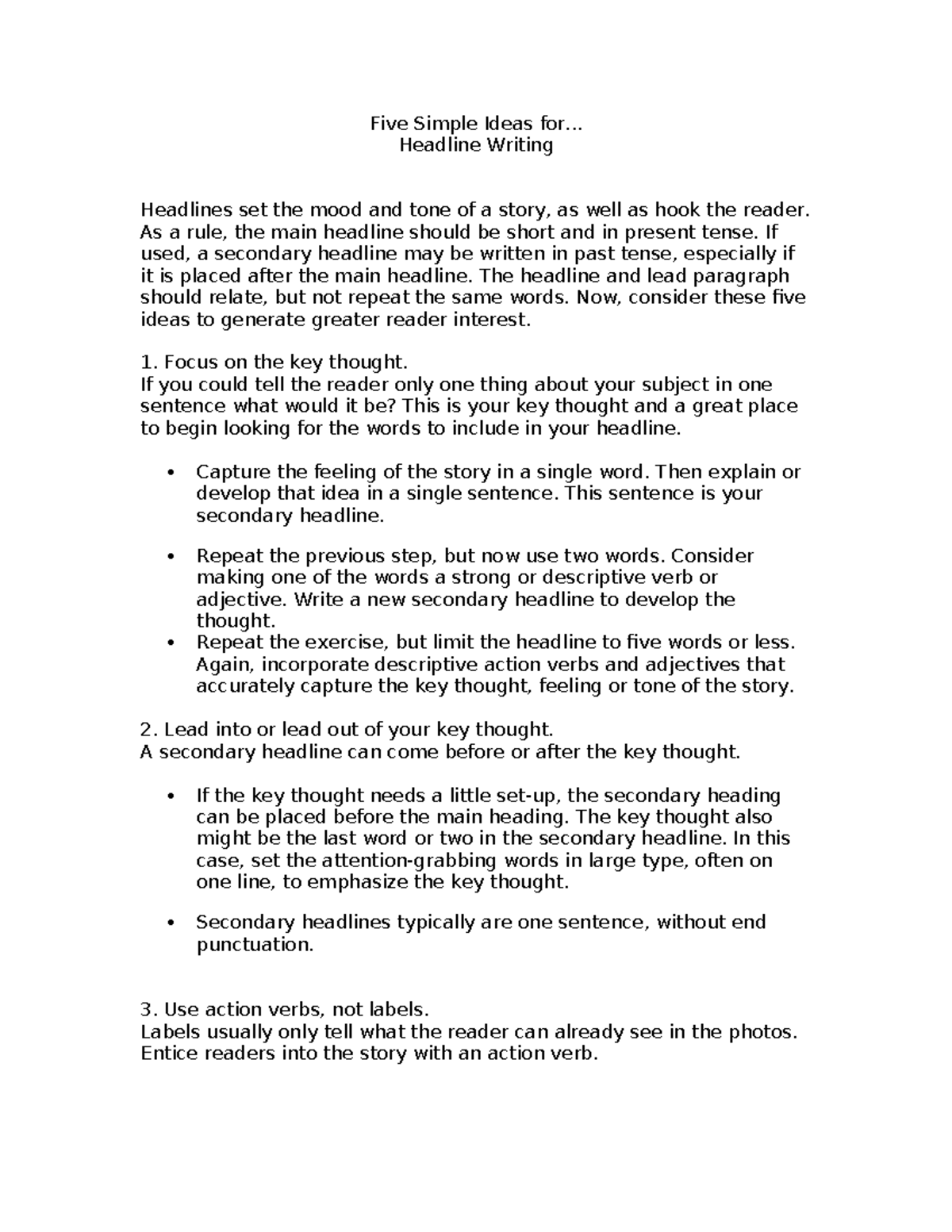 Five Simple Ideas for Headline Writing - Five Simple Ideas for ...