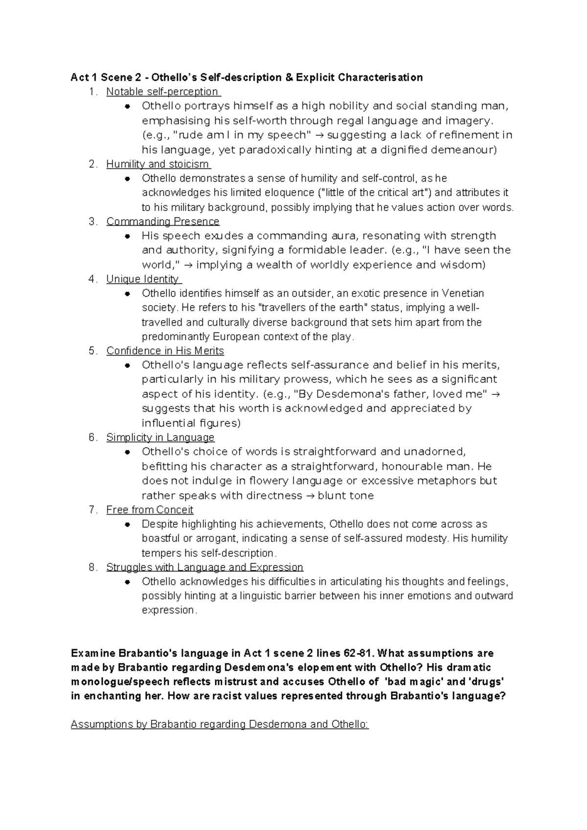 Othello Quotes Analysis: Key Themes and Techniques in Acts 1-5 - Studocu