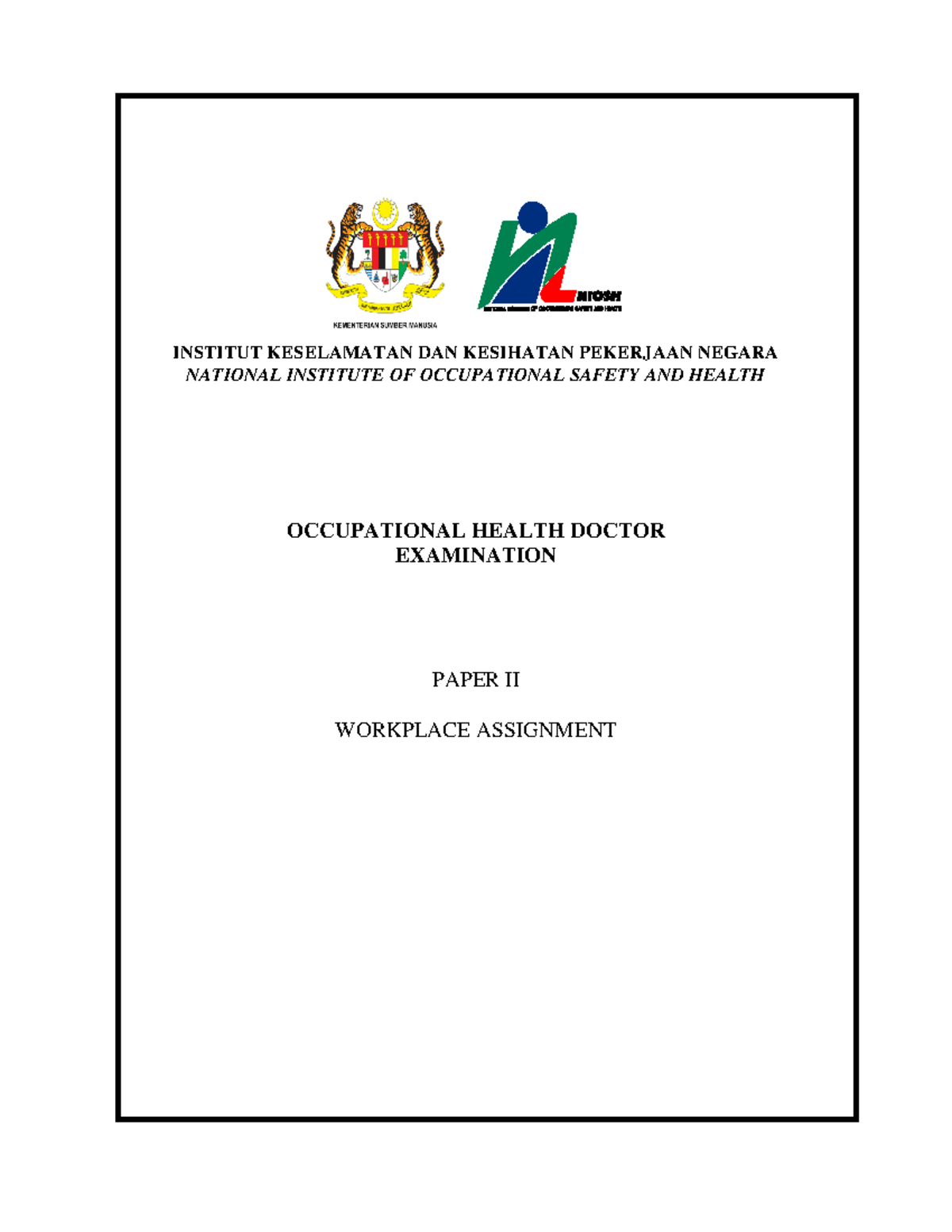 OHD 2022 Workplace Assignment Guidelines for Exam Paper II - Studocu