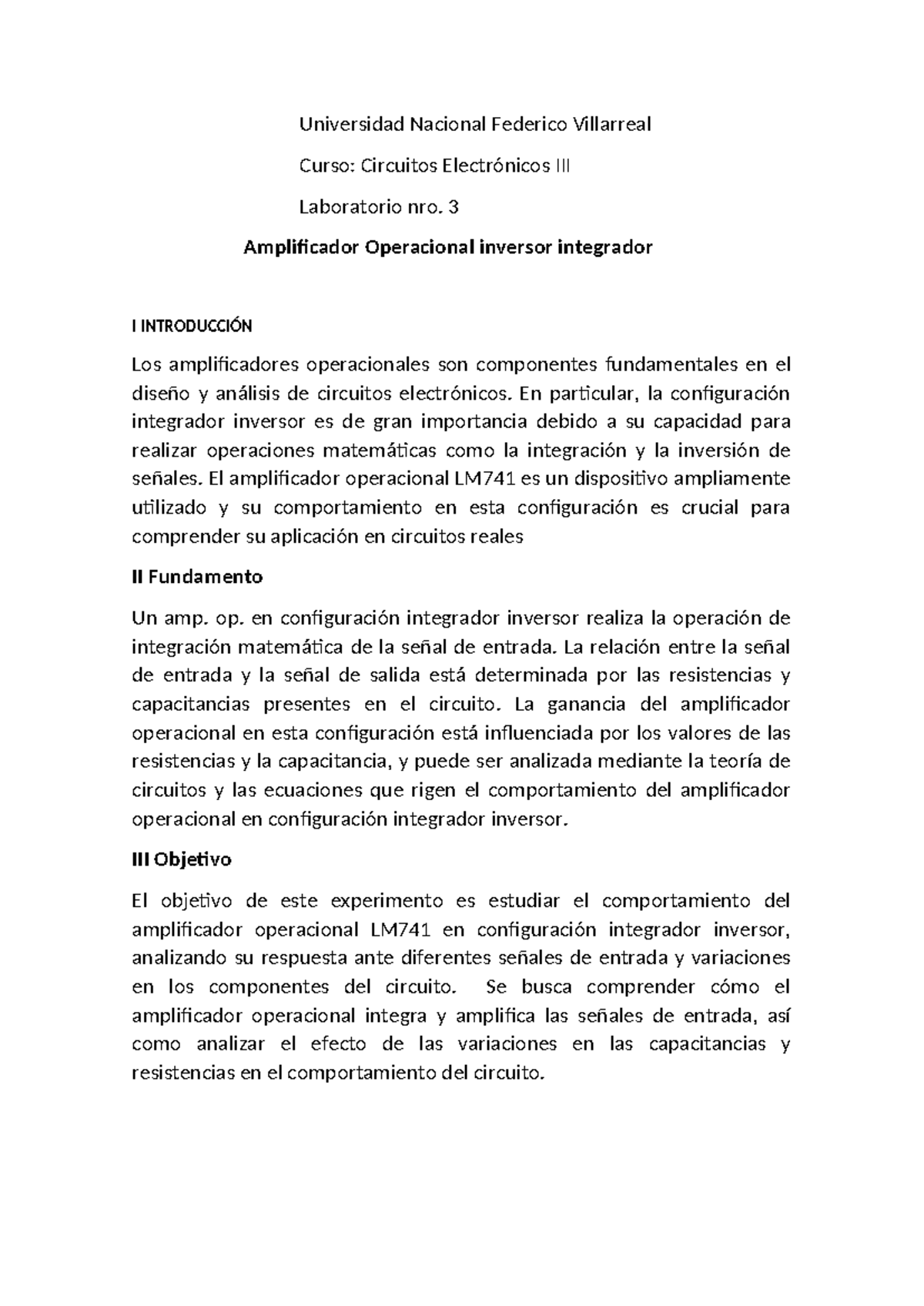 Laboratorio 3: Estudio del Amplificador Integrador Inversor en ...