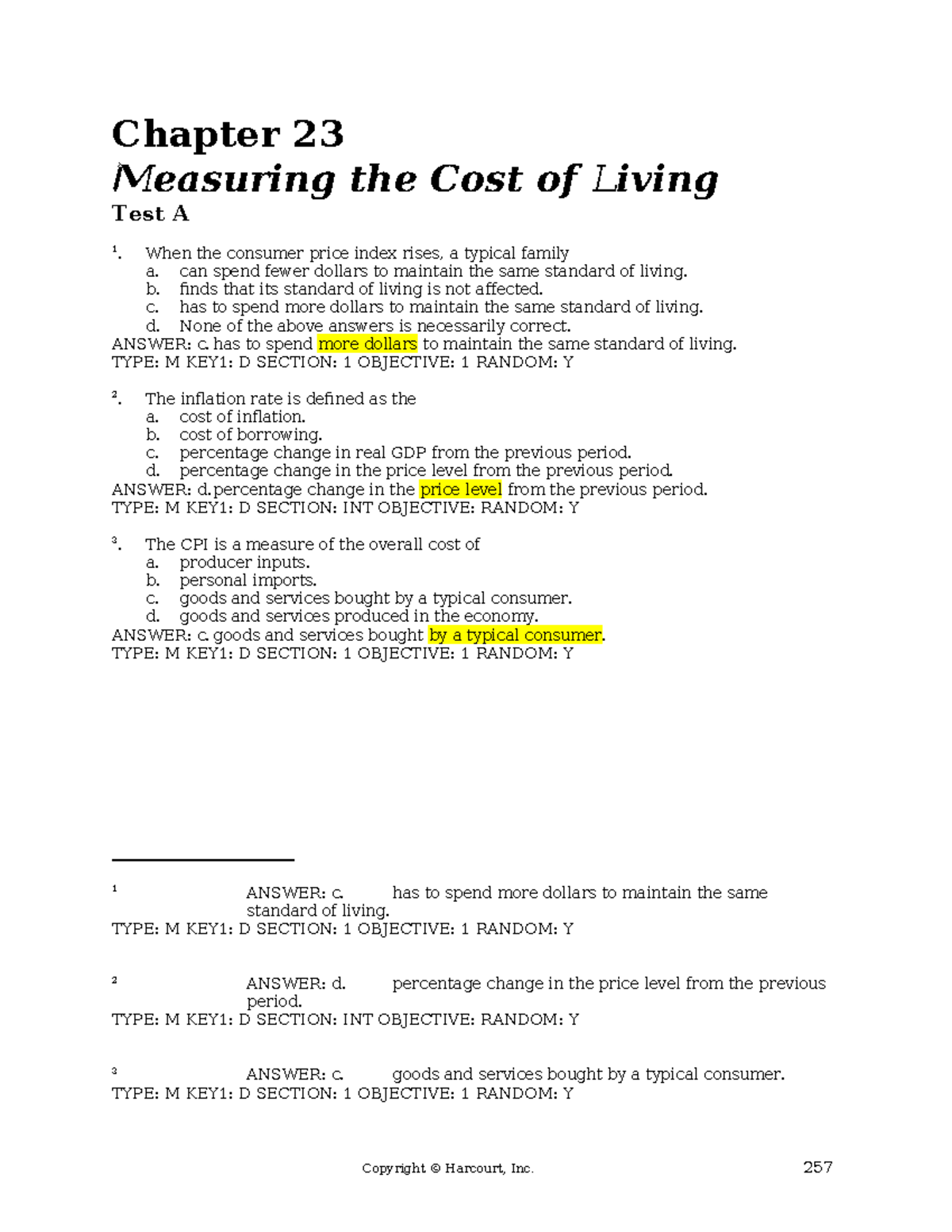 Chapter 23a Measuring the Cost of Living: Key Concepts and Questions ...