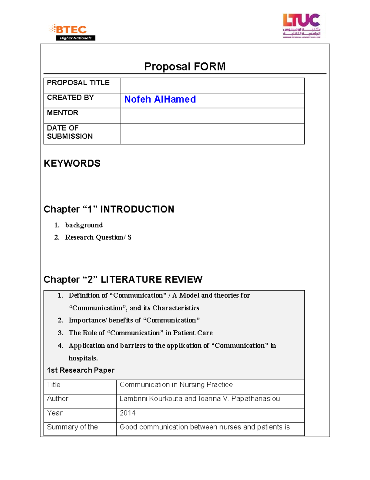 Proposal FORM - Proposal FORM PROPOSAL TITLE CREATED BY Nofeh AlHamed ...