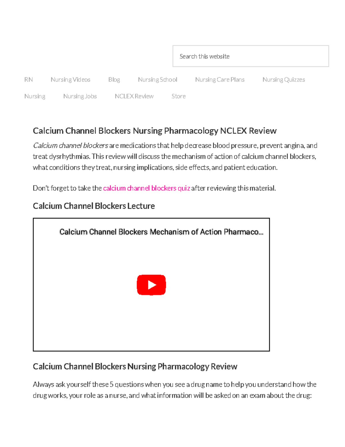 Calcium Channel Blockers Nursing Pharmacology Nclex Review - Search ...