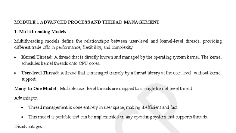 Unit 1: Advanced Process and Thread Management Overview - Studocu
