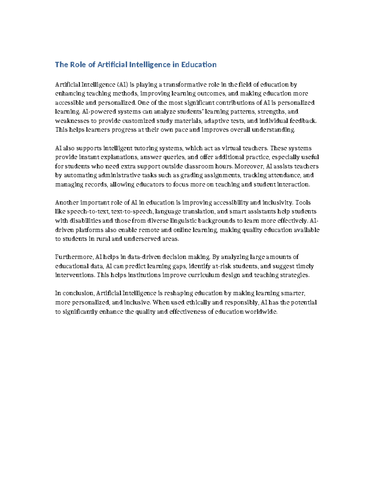 The Impact of AI on Education: Enhancing Learning & Accessibility - Studocu