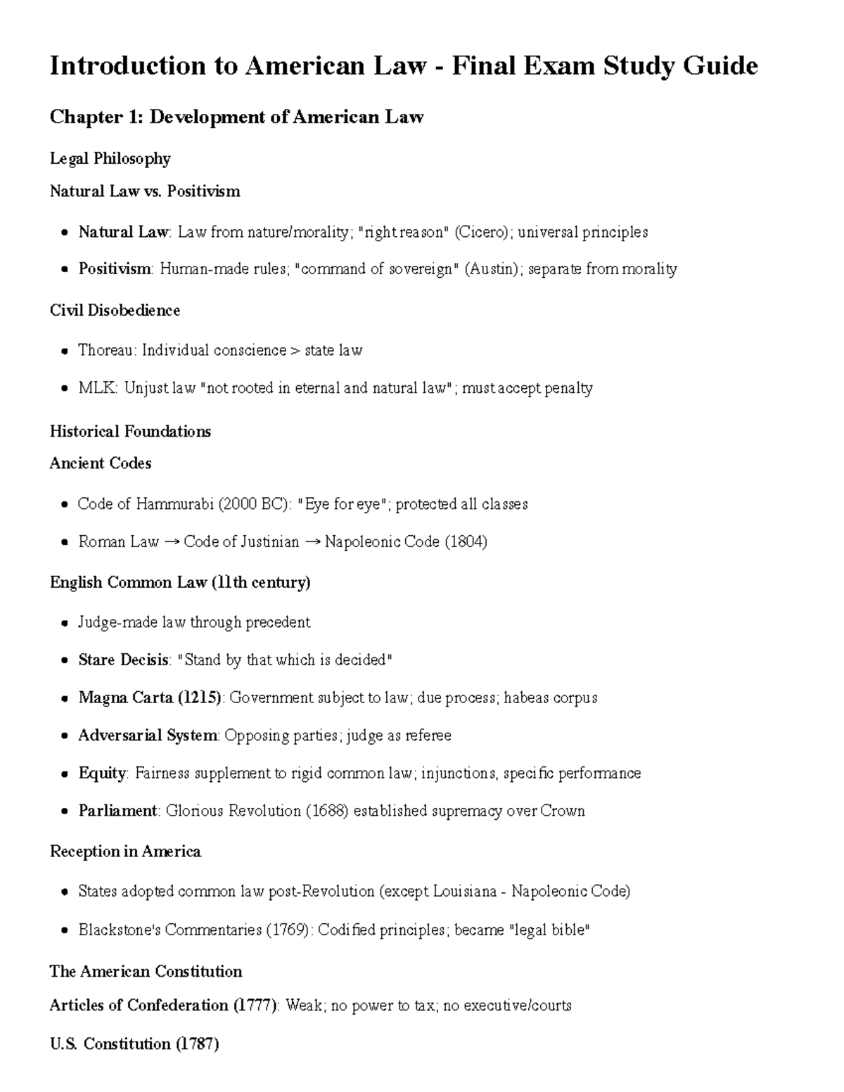 Introduction to American Law - Final Exam Study Guide - Studocu