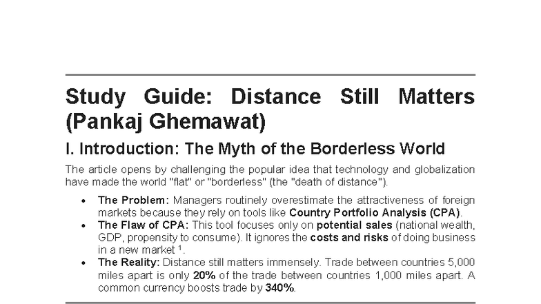 Distance Still Matters: Study Guide on CAGE Framework Analysis - Studocu
