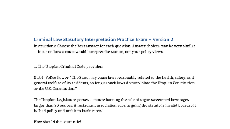 Crim Law Statutory Interpretation Practice Exam V2 - Studocu