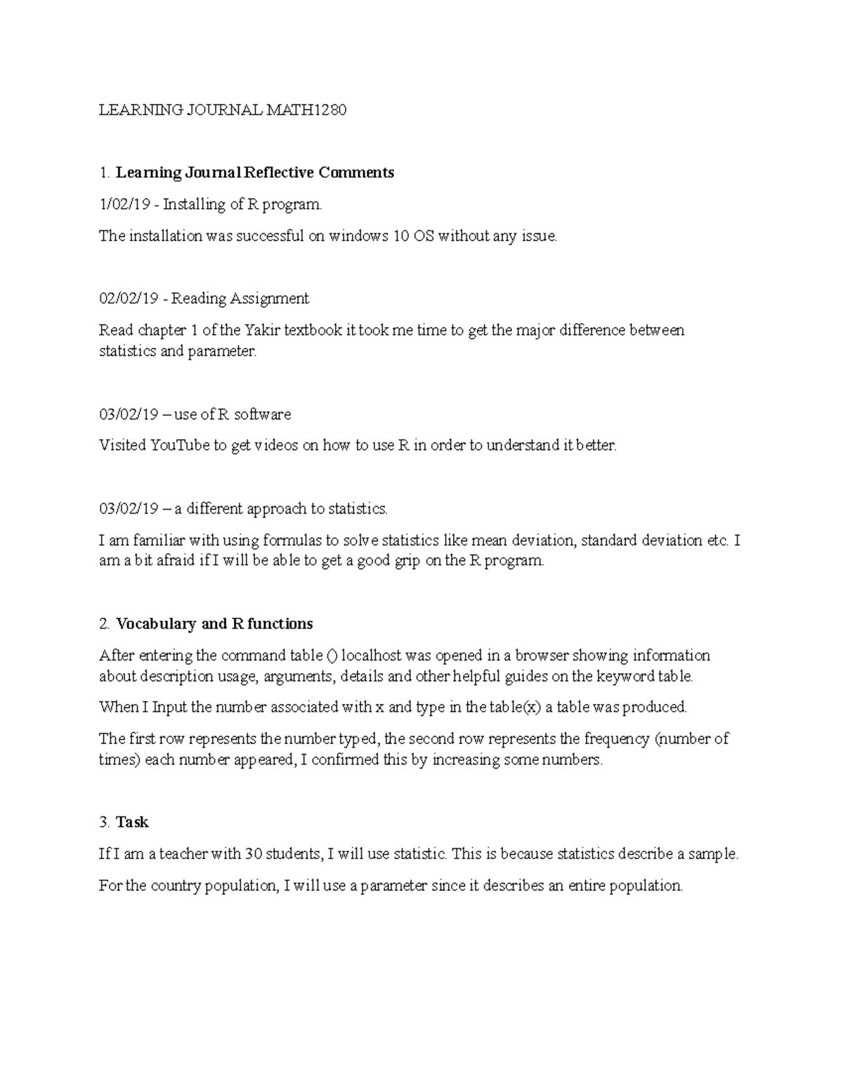 Learning Journal Overview for MATH 1280 - Unit 1 Reflections - Studocu