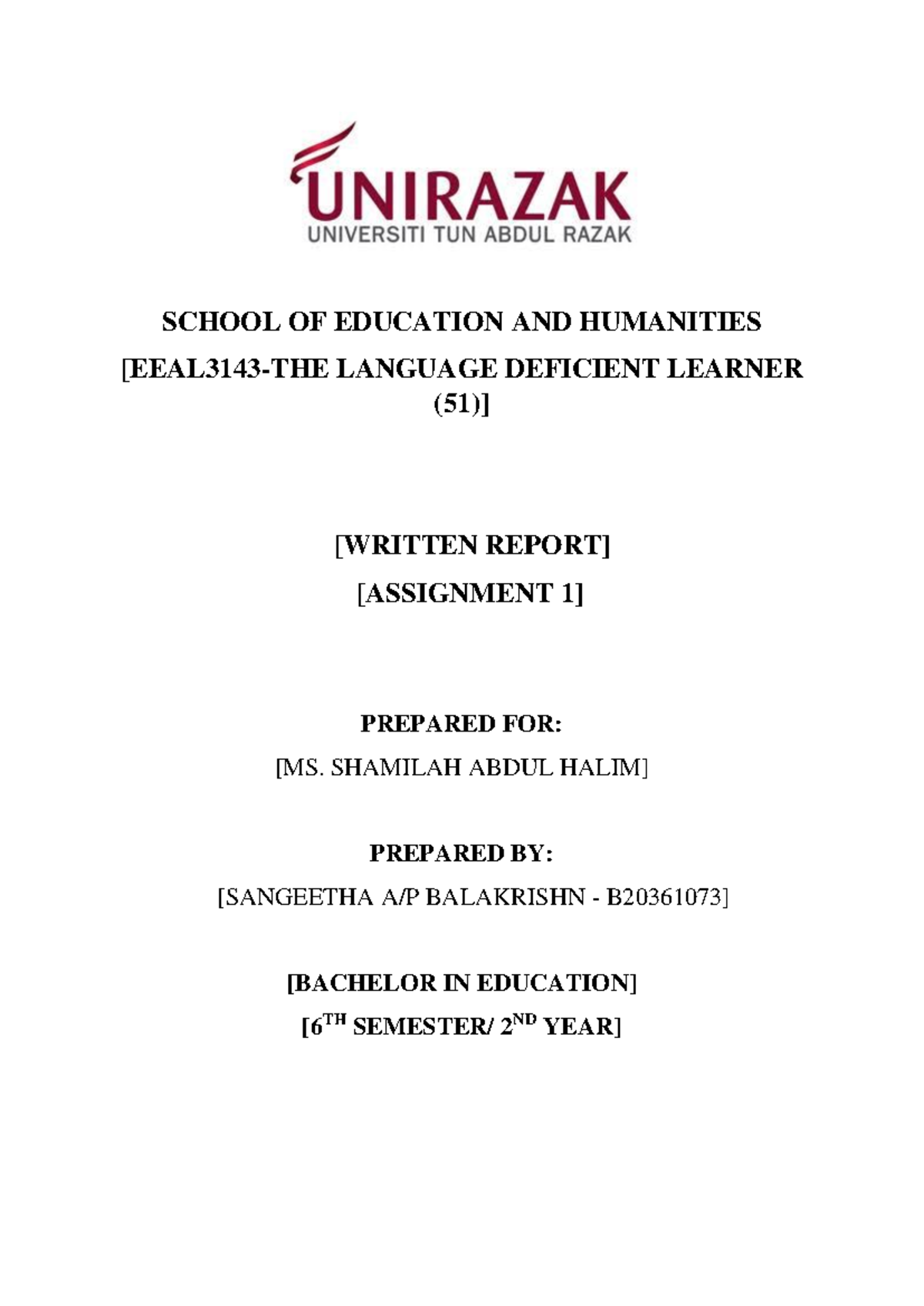 SCHOOL OF EDUCATION AND HUMANITIES: Teaching Methods for Deficient ...