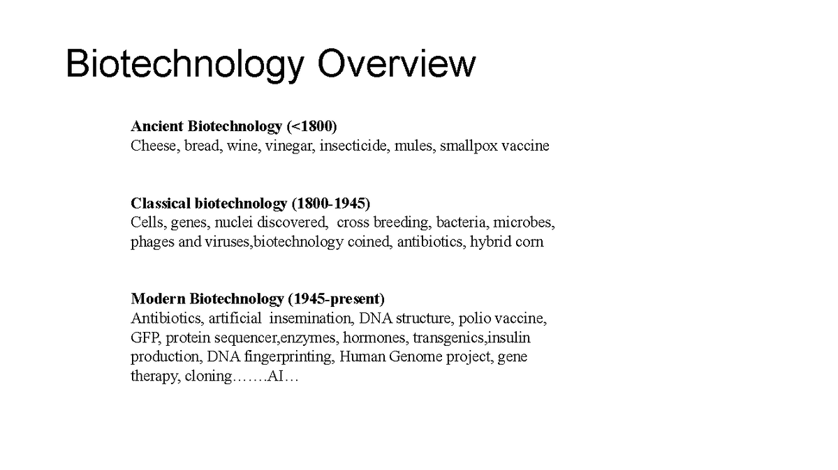 Biotechnology Overview: Historical Developments - Studocu