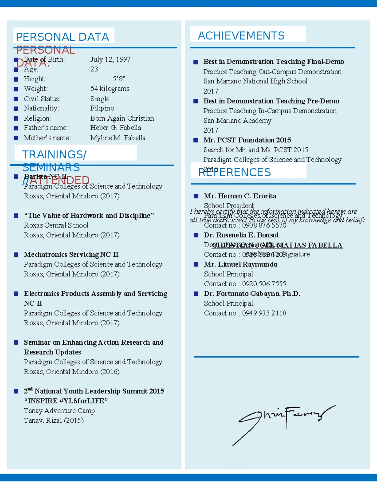 Resume Format for International Language Instructor - BSHM Files - Studocu