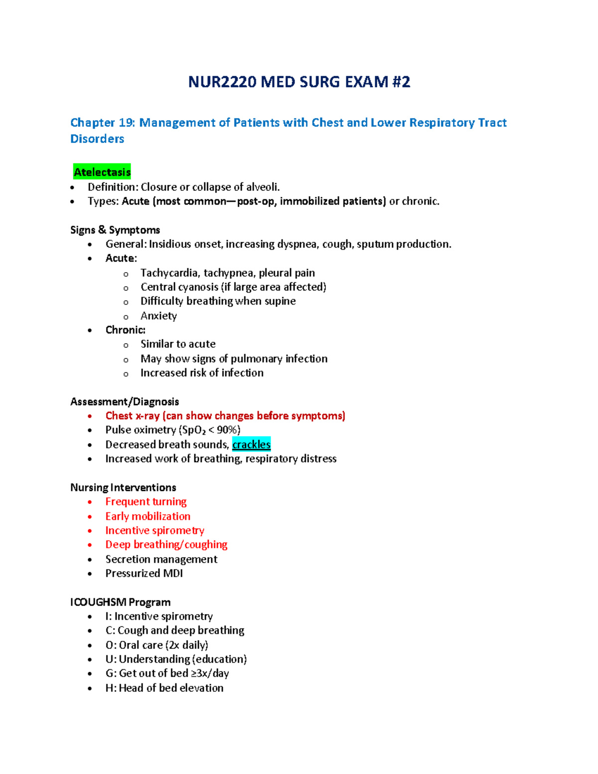 MED SURG 2 Exam 2 Study Guide: Respiratory & Reproductive Disorders ...
