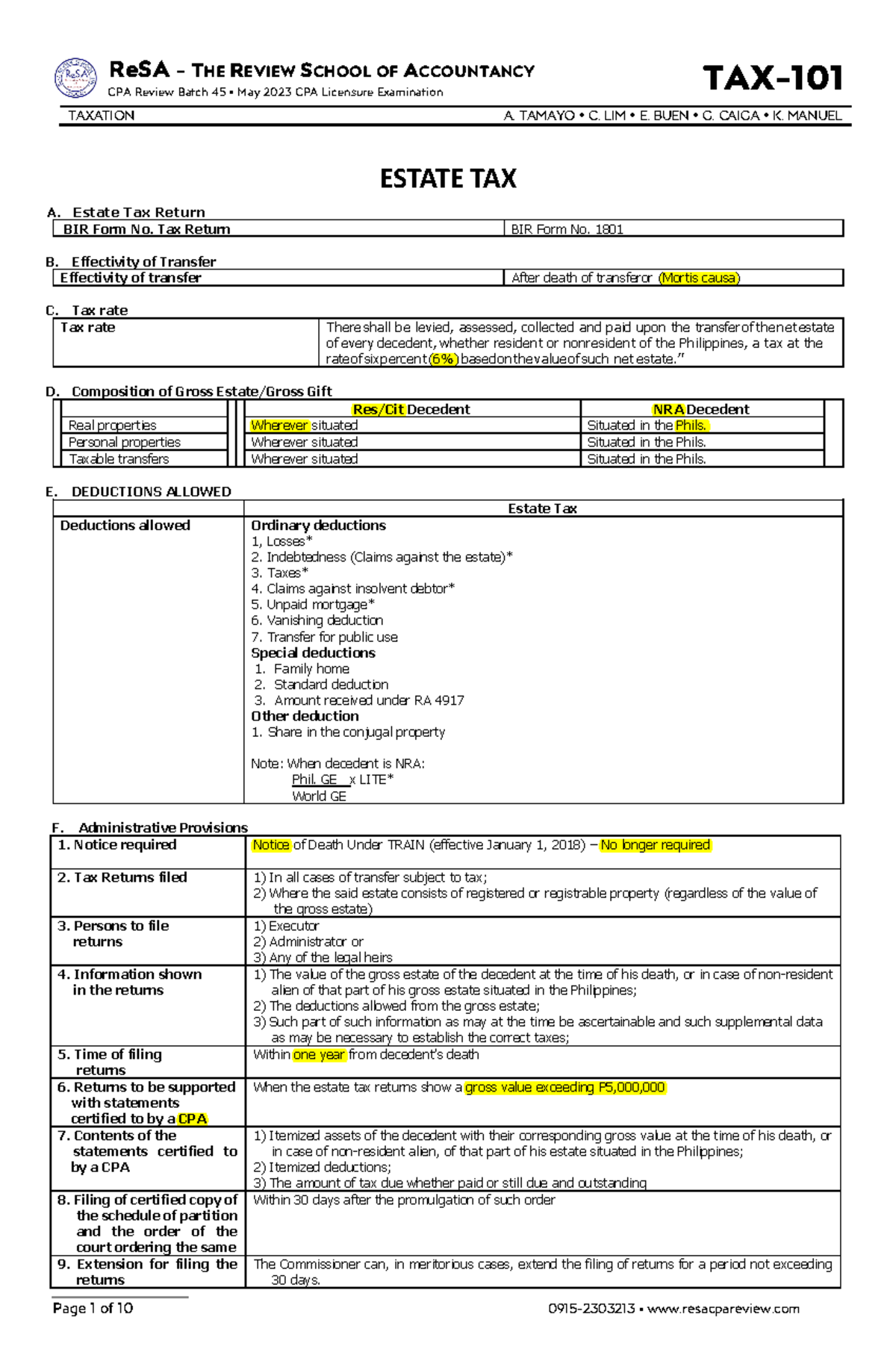 TAX-101 Estate Tax Overview and Key Regulations for Students - Studocu
