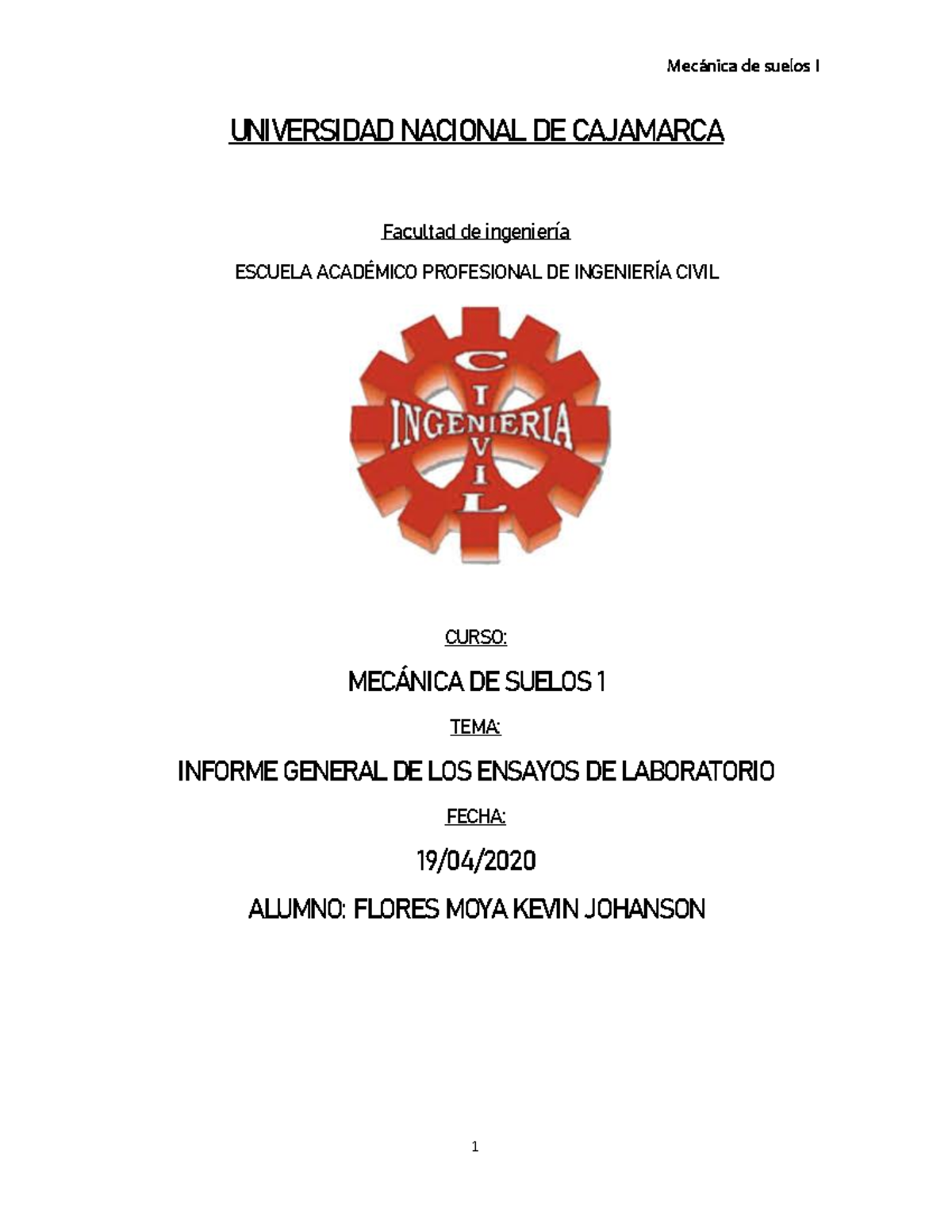 Informe Final de Ensayos de Laboratorio - Mecánica de Suelos 1 (UNC) - Document Preview
