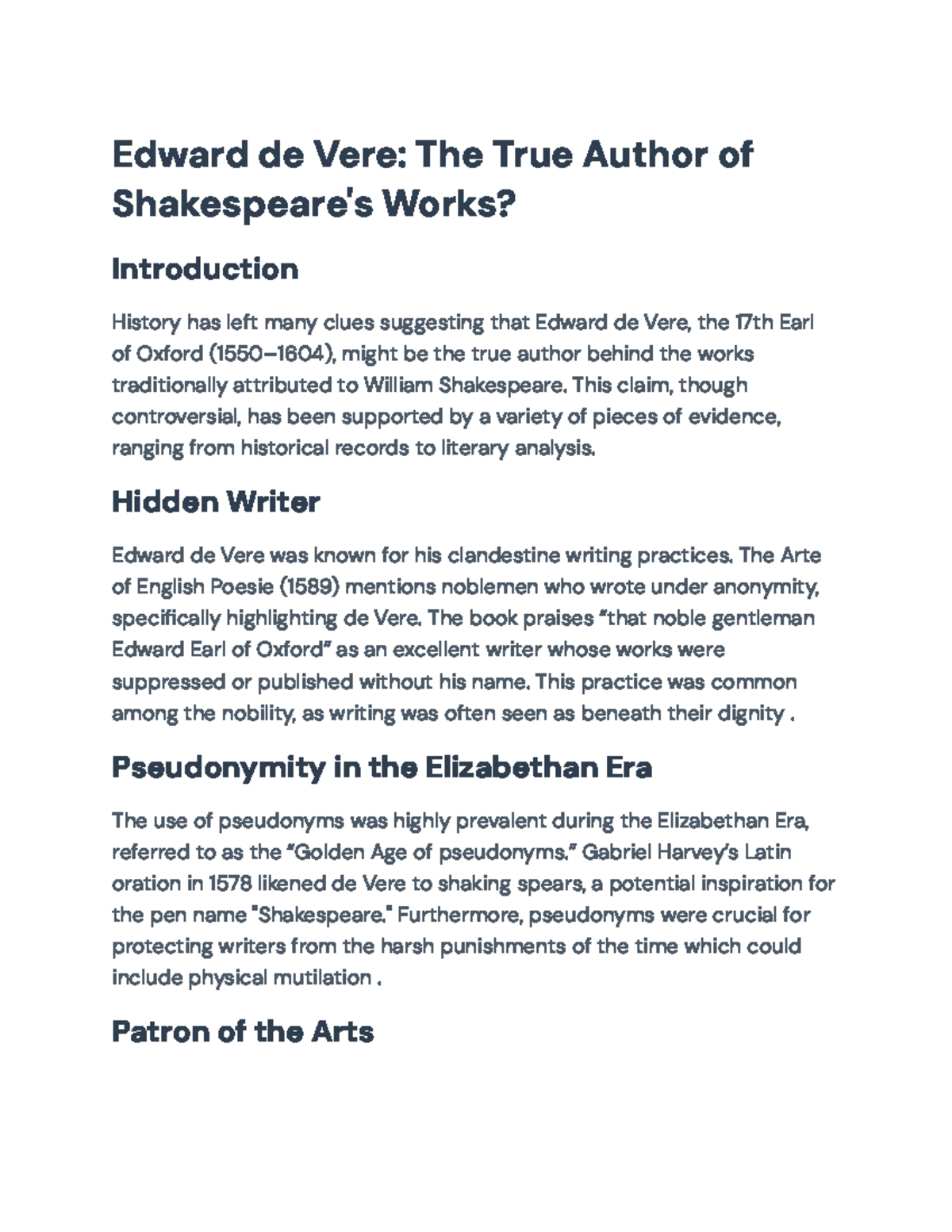 Edward de Vere: Potential True Author of Shakespeare's Works? - Edward ...