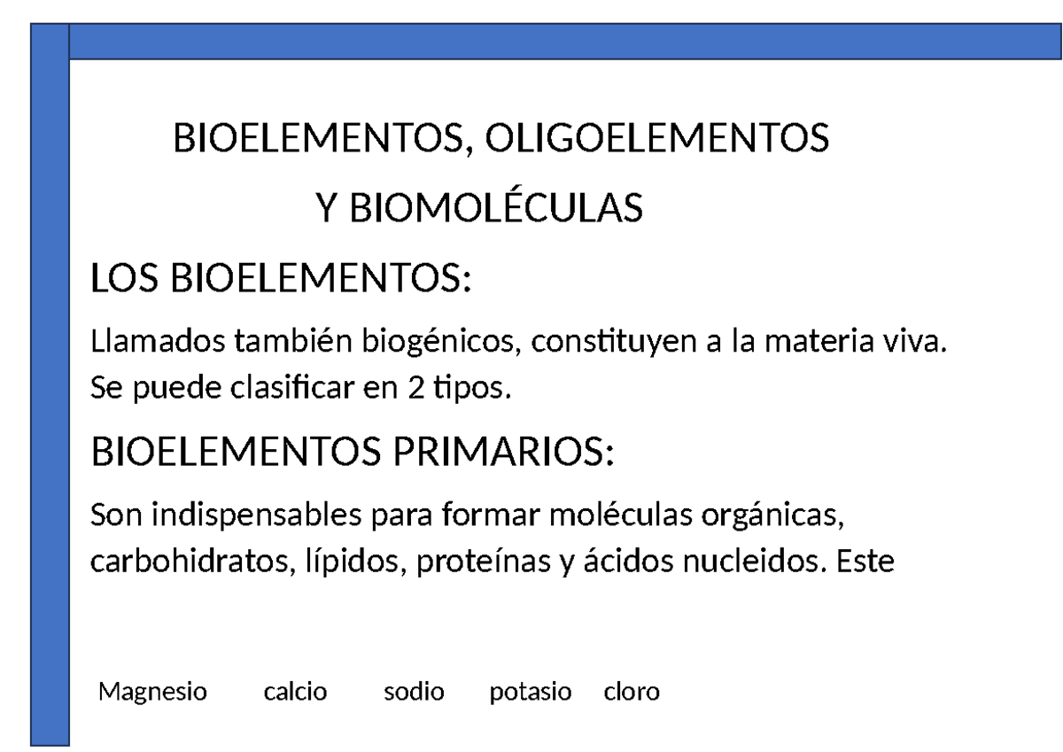 Principales Bioelementos: Clasificación Y Características – TOIU