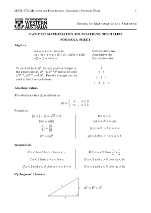 MATH1722 Mathematics Foundations: Specialist I Test 1 Solutions - Studocu